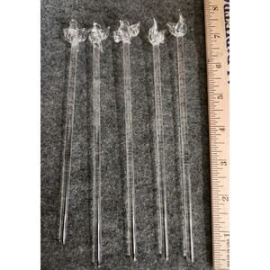 Five Vintage Clear Glass Bird Stirrers Swizzles Barware